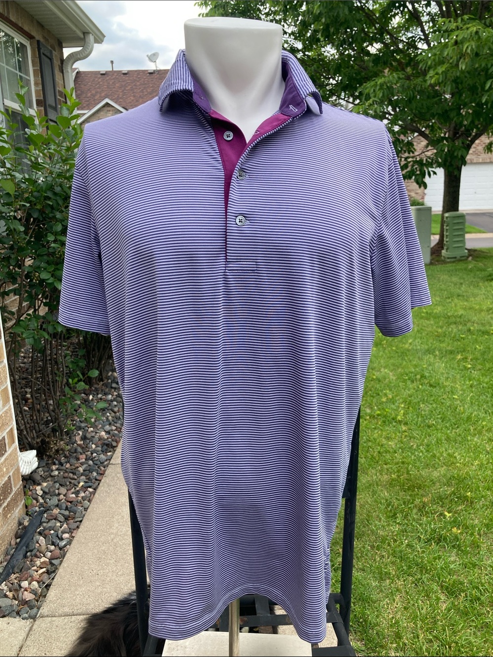 🏇 Greyson Purple Striped Polo with Contrast Placket